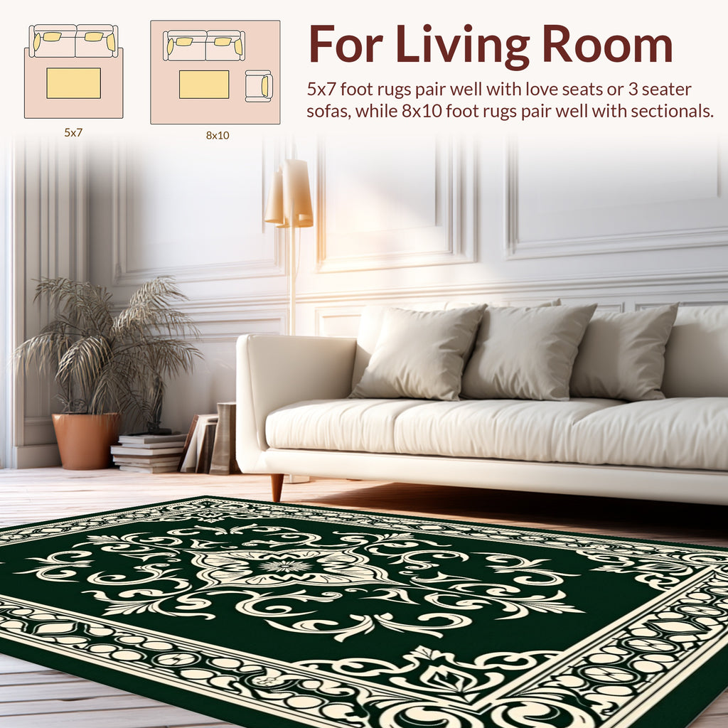 Classic Floral Scrollwork Damask Pattern Rug