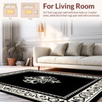 Elegant Black With Cream Scroll Scrollwork Rug