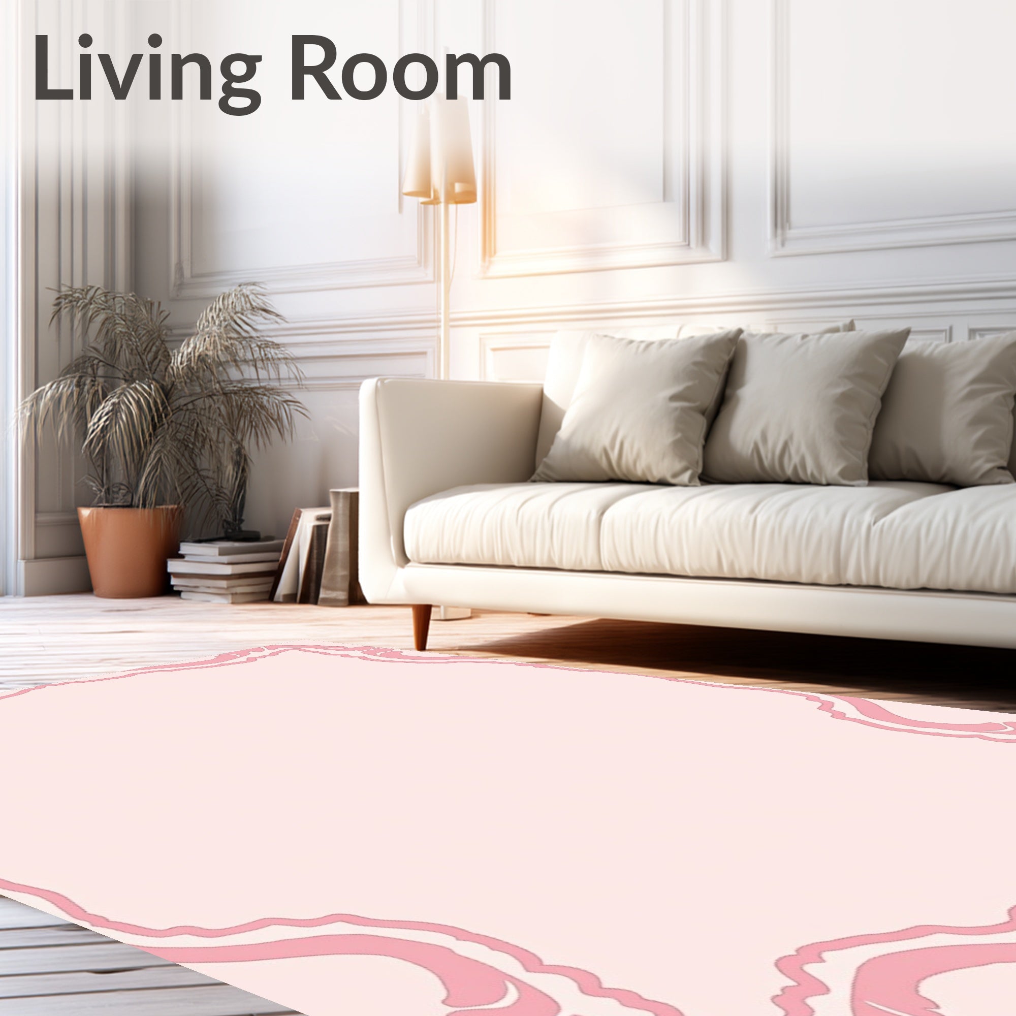 Soft Pink Ornate Frame Art Rug