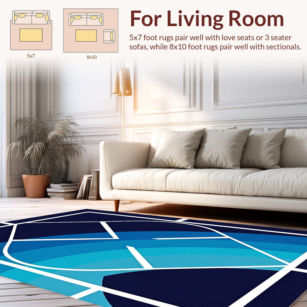 Blue Arc Geometric Abstract Rug