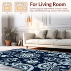 Dark Navy Floral Mandala Pattern Rug