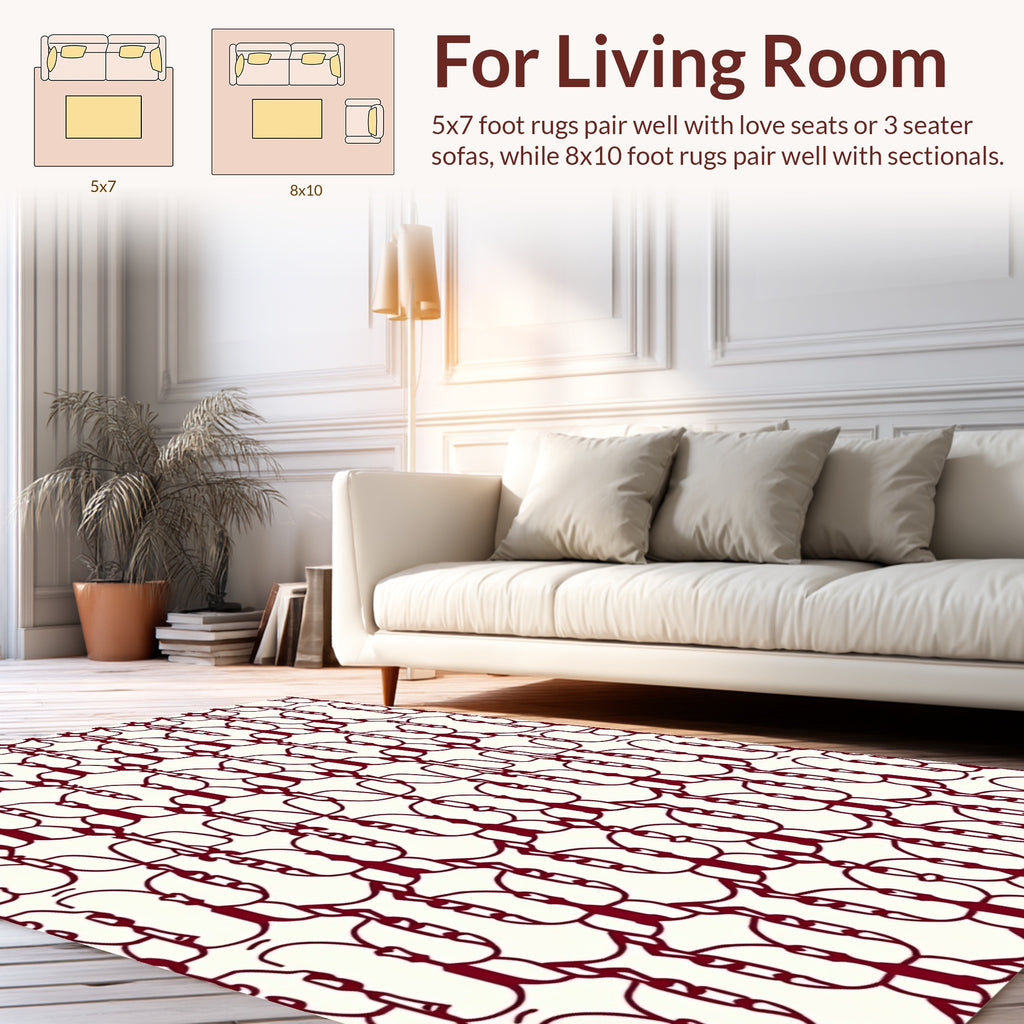 Maroon Abstract Linked Oval Pattern Rug