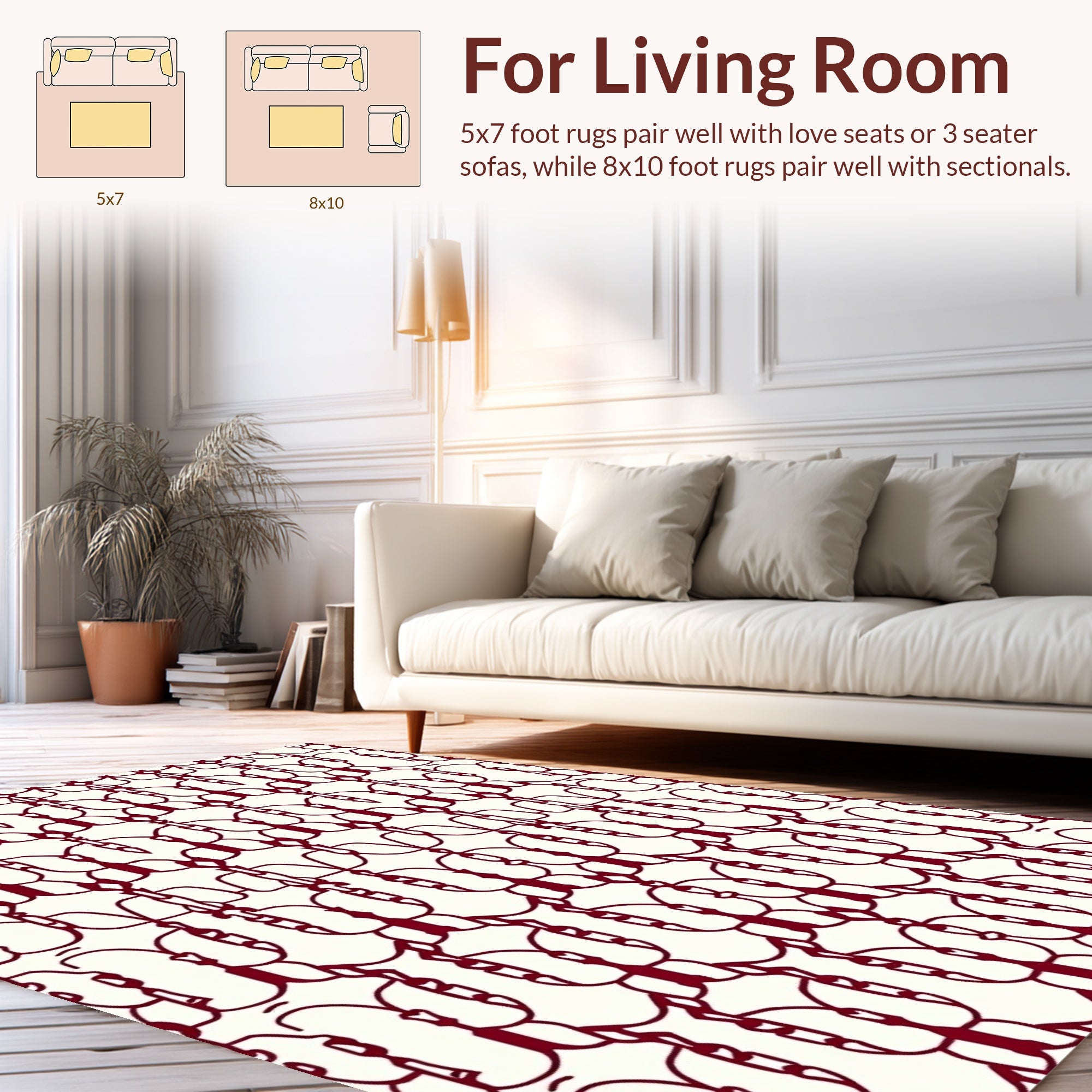 Maroon Abstract Linked Oval Pattern Rug