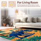 Blue Dinosaur Palm Tree Tropical Landscape Rug