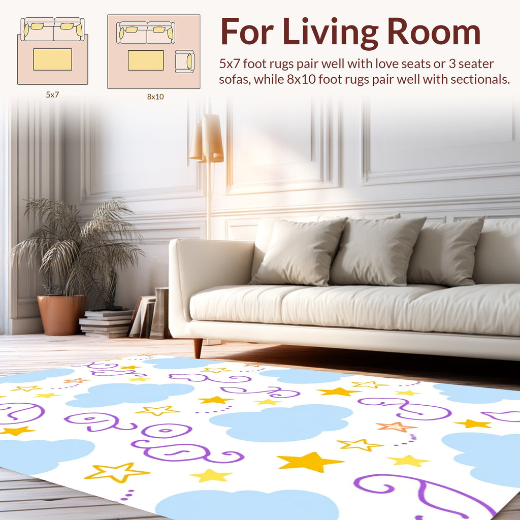 Playful Clouds And Stars Design Rug