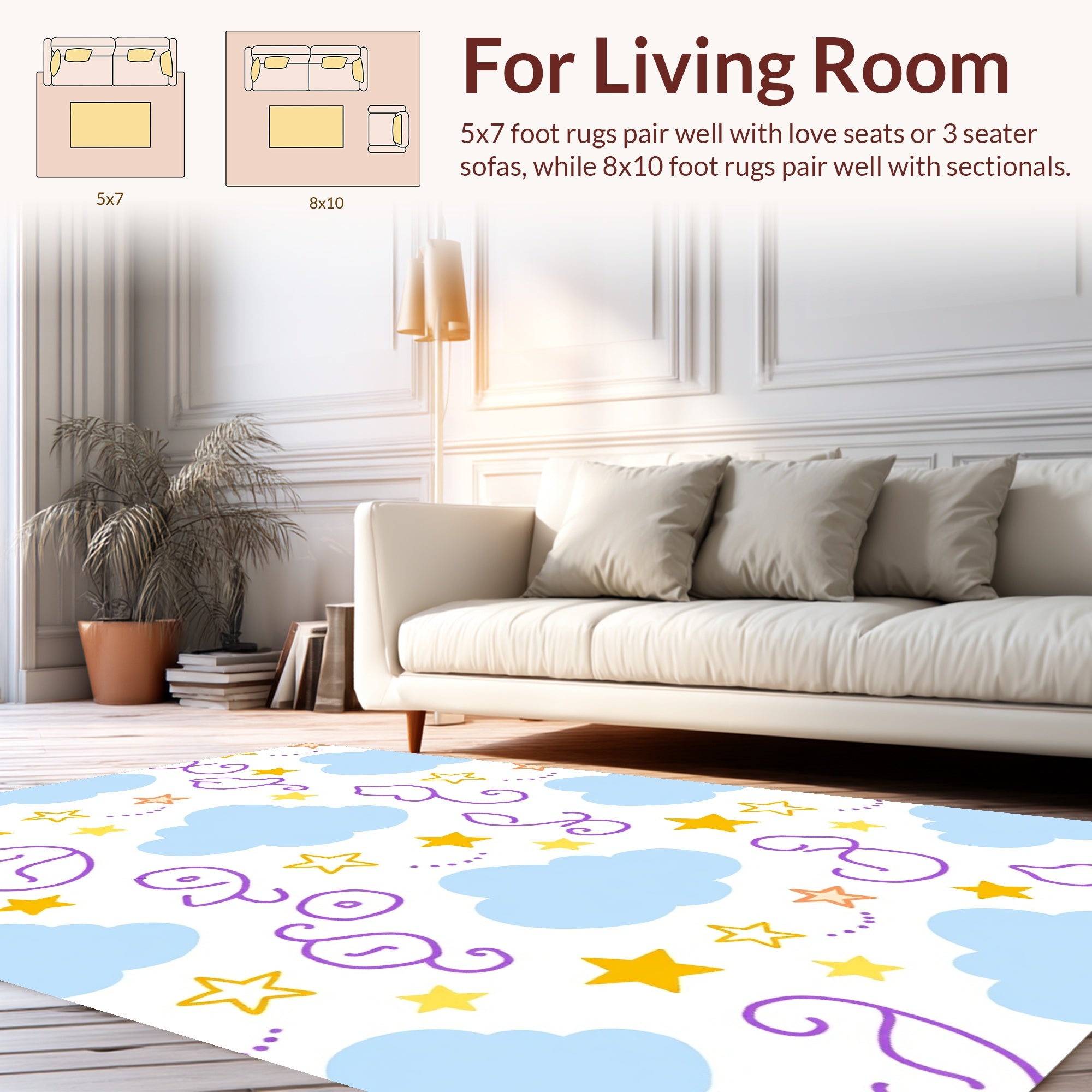 Playful Clouds And Stars Design Rug
