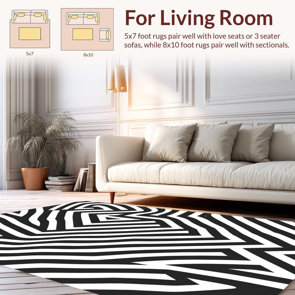 Abstract Black White Striped Pattern Rug