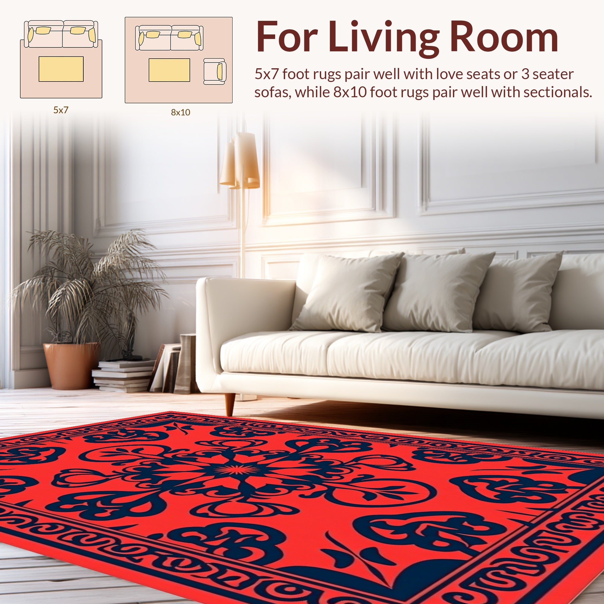 Vibrant Red Floral Medallion Pattern Rug