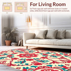 Red Teal Floral Symmetry Rug