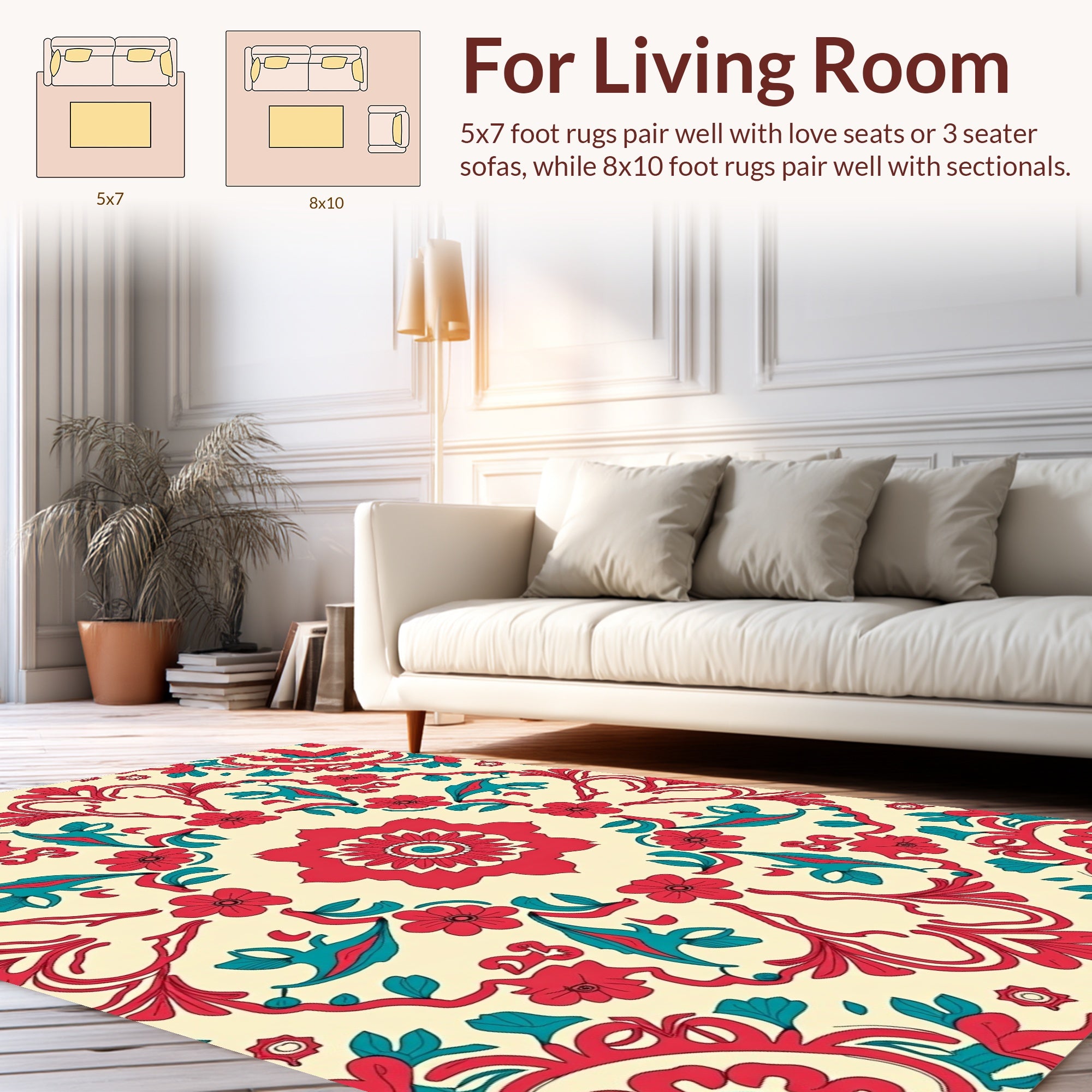Red Teal Floral Symmetry Rug