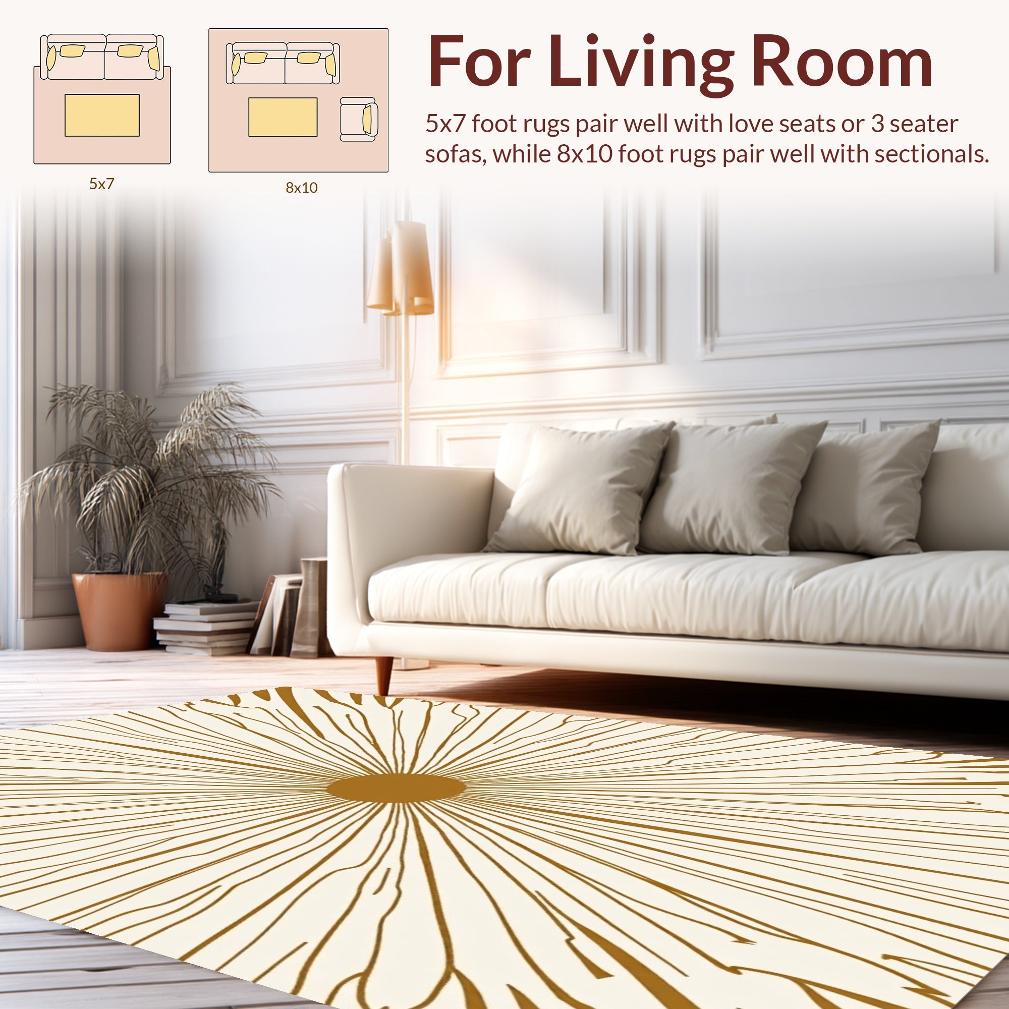 Golden Sunburst Geometric Design Rug