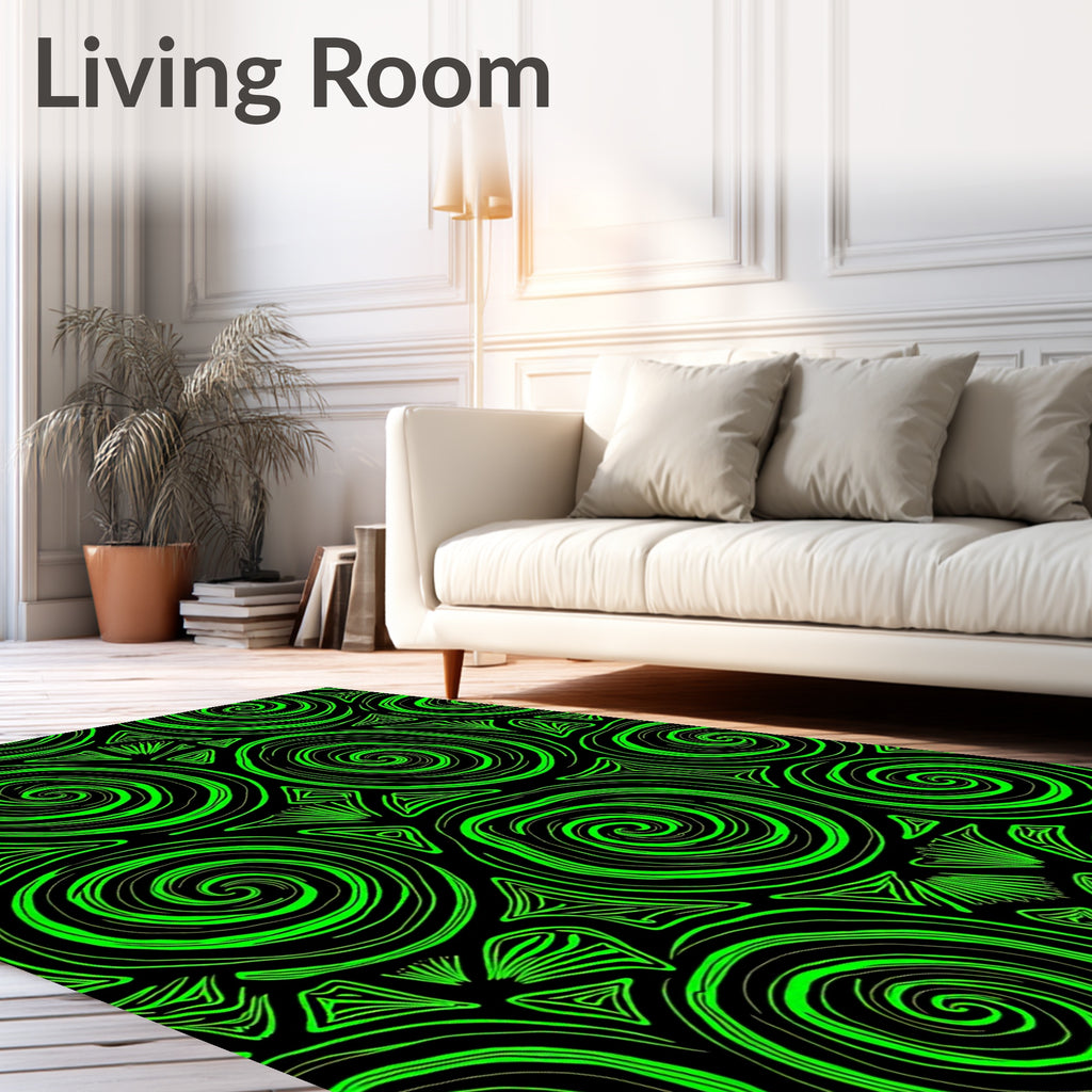 Green Swirl Triangles Abstract Throw Rug