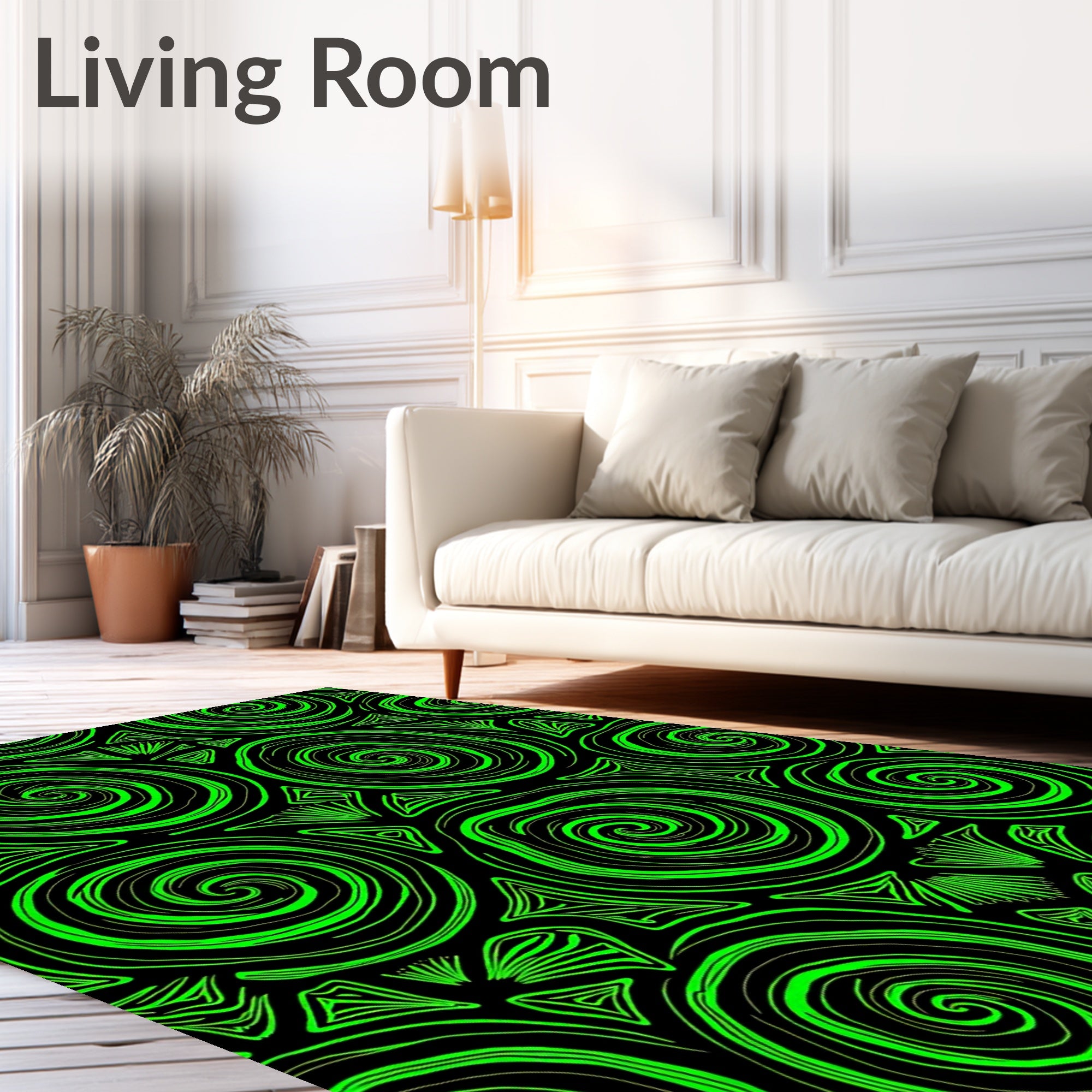 Green Swirl Triangles Abstract Throw Rug