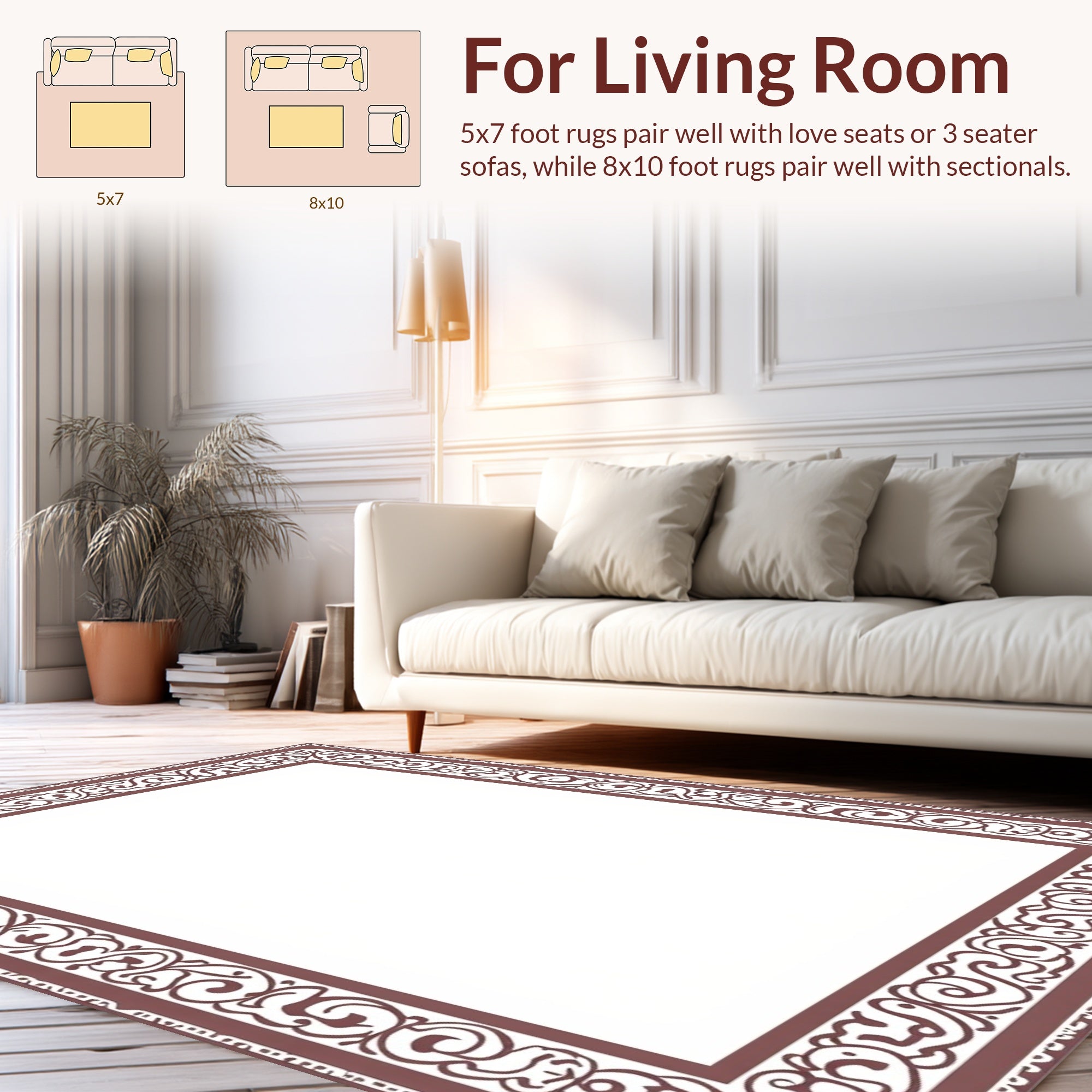Ornate Burgundy Scroll Border Design Rug