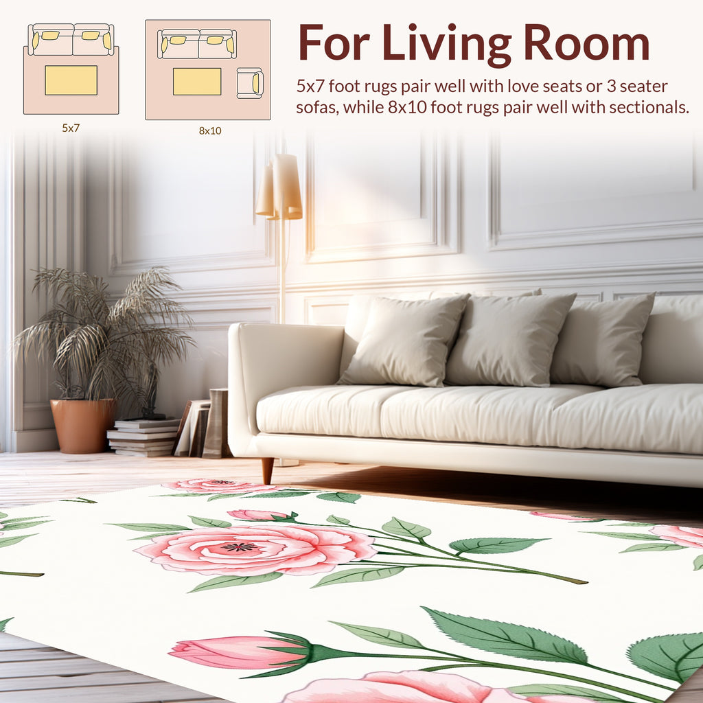 Soft Pink Rose Floral Pattern Rug