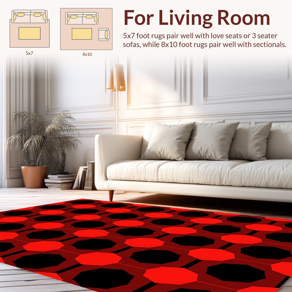 Bold Red Black Geometric Pattern Rug