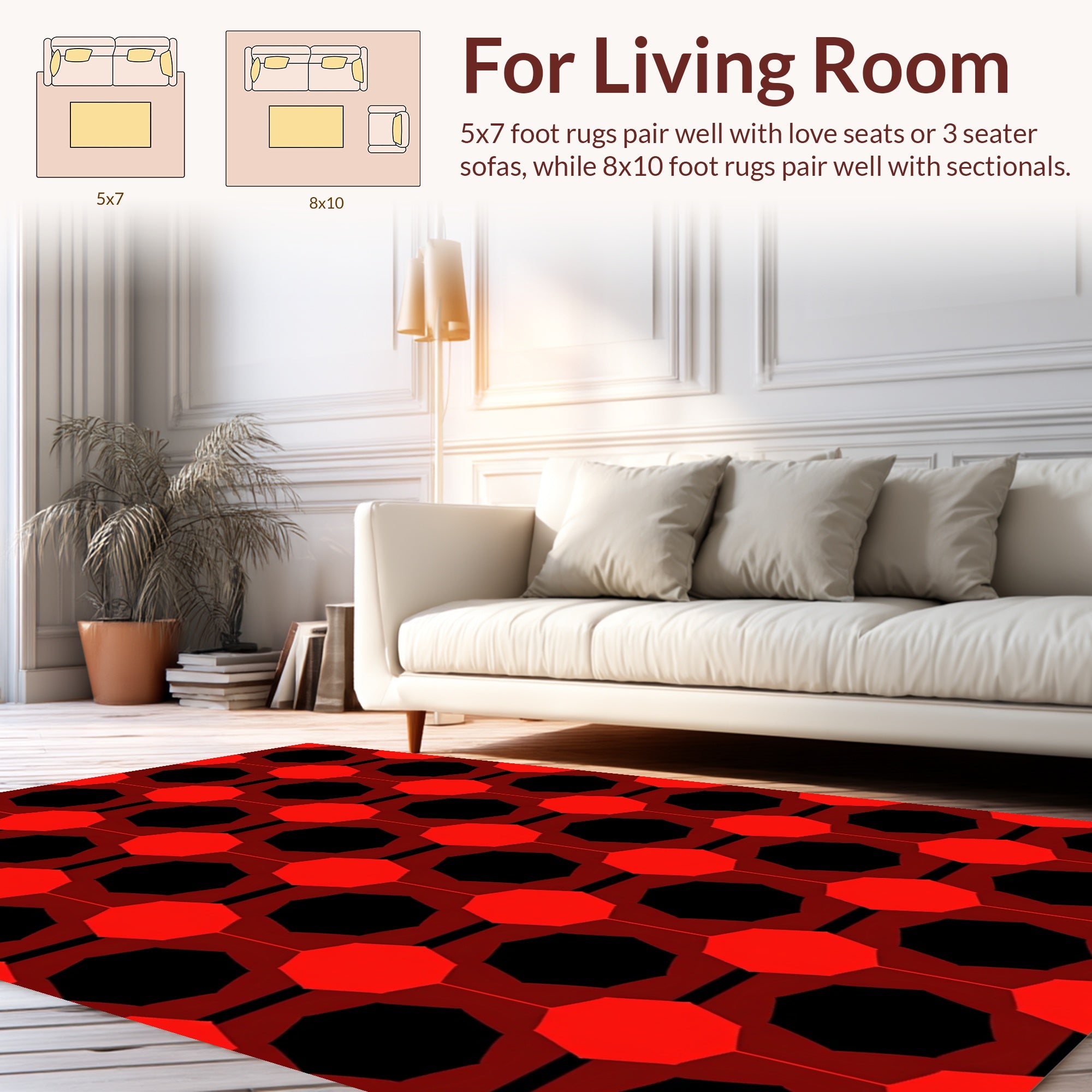 Bold Red Black Geometric Pattern Rug
