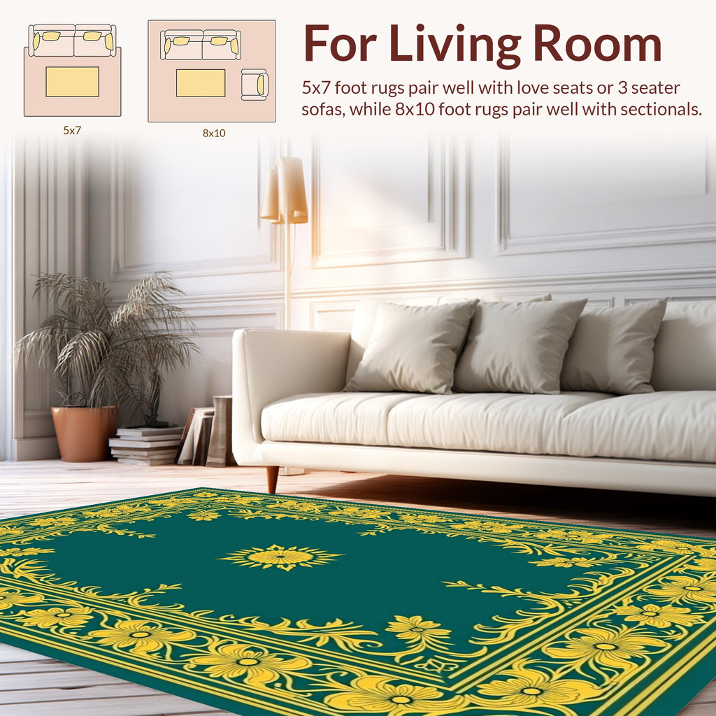 Golden Floral Detailed Border Design Rug