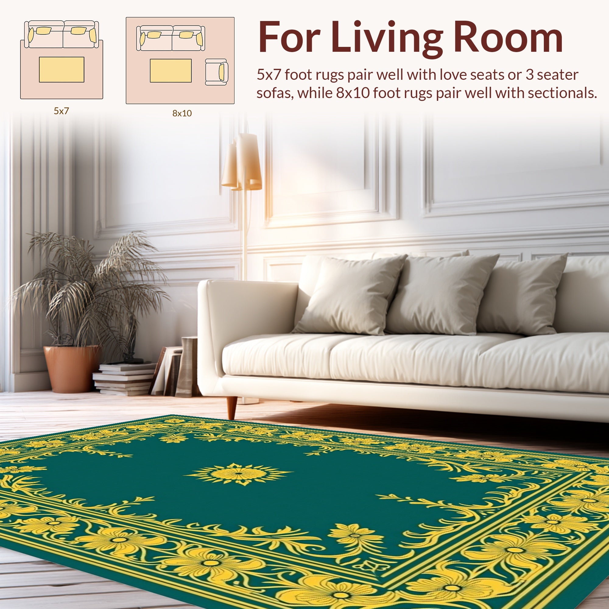 Golden Floral Detailed Border Design Rug
