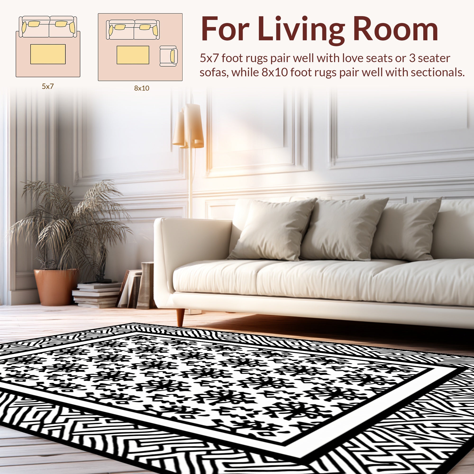Monochrome Maze Floral Pattern Rug