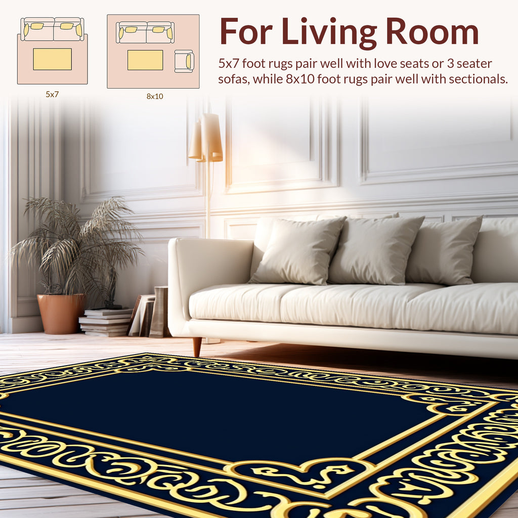 Ornate Gold Border Design Rug