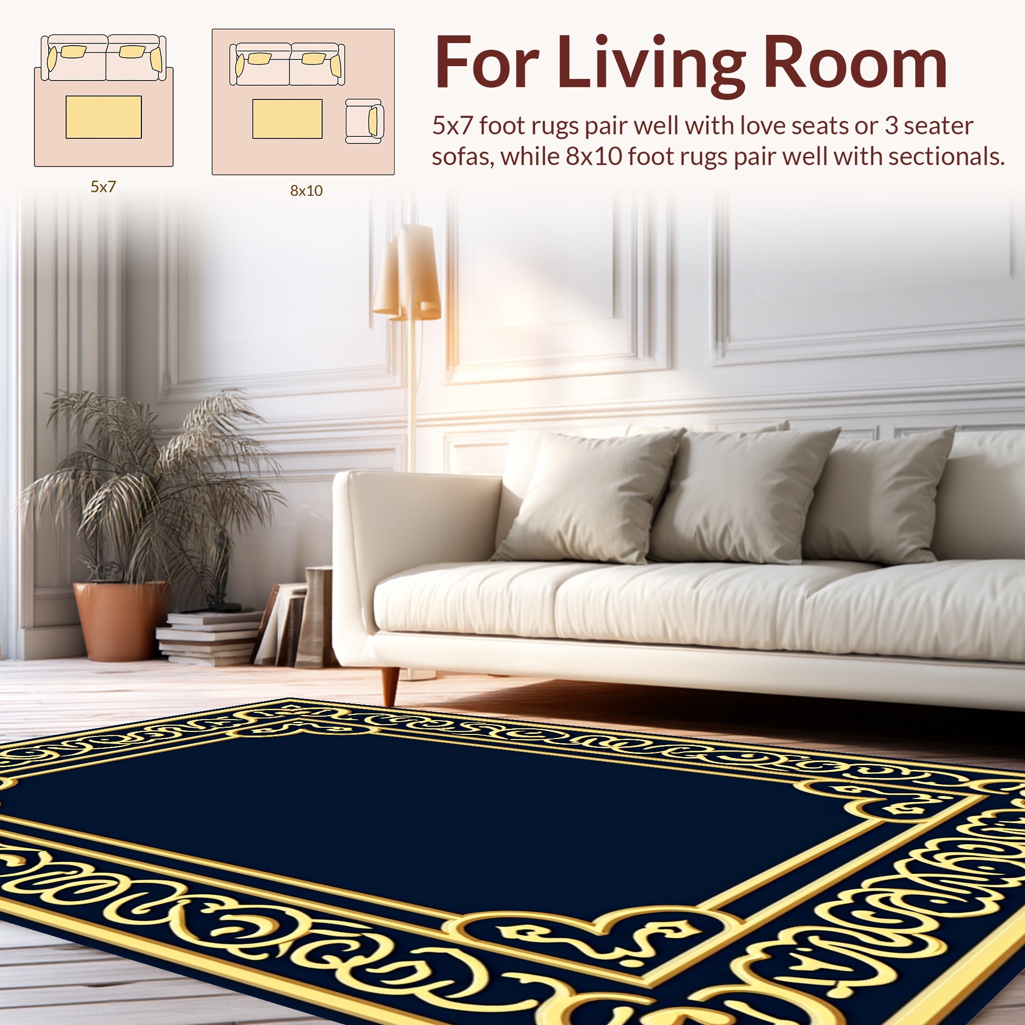 Ornate Gold Border Design Rug