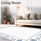 Delicate Blue Floral Snowflake Border Rug