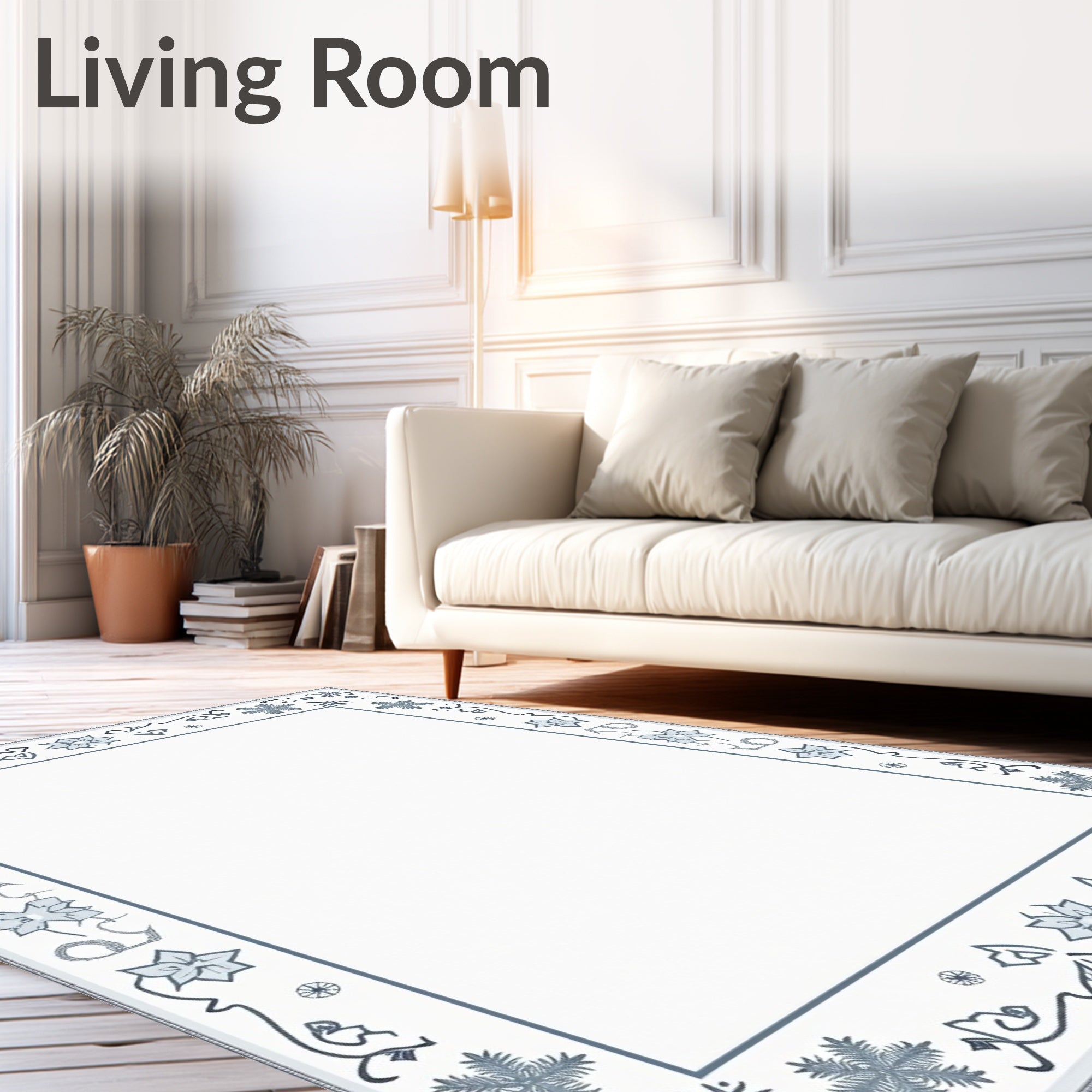 Delicate Blue Floral Snowflake Border Rug
