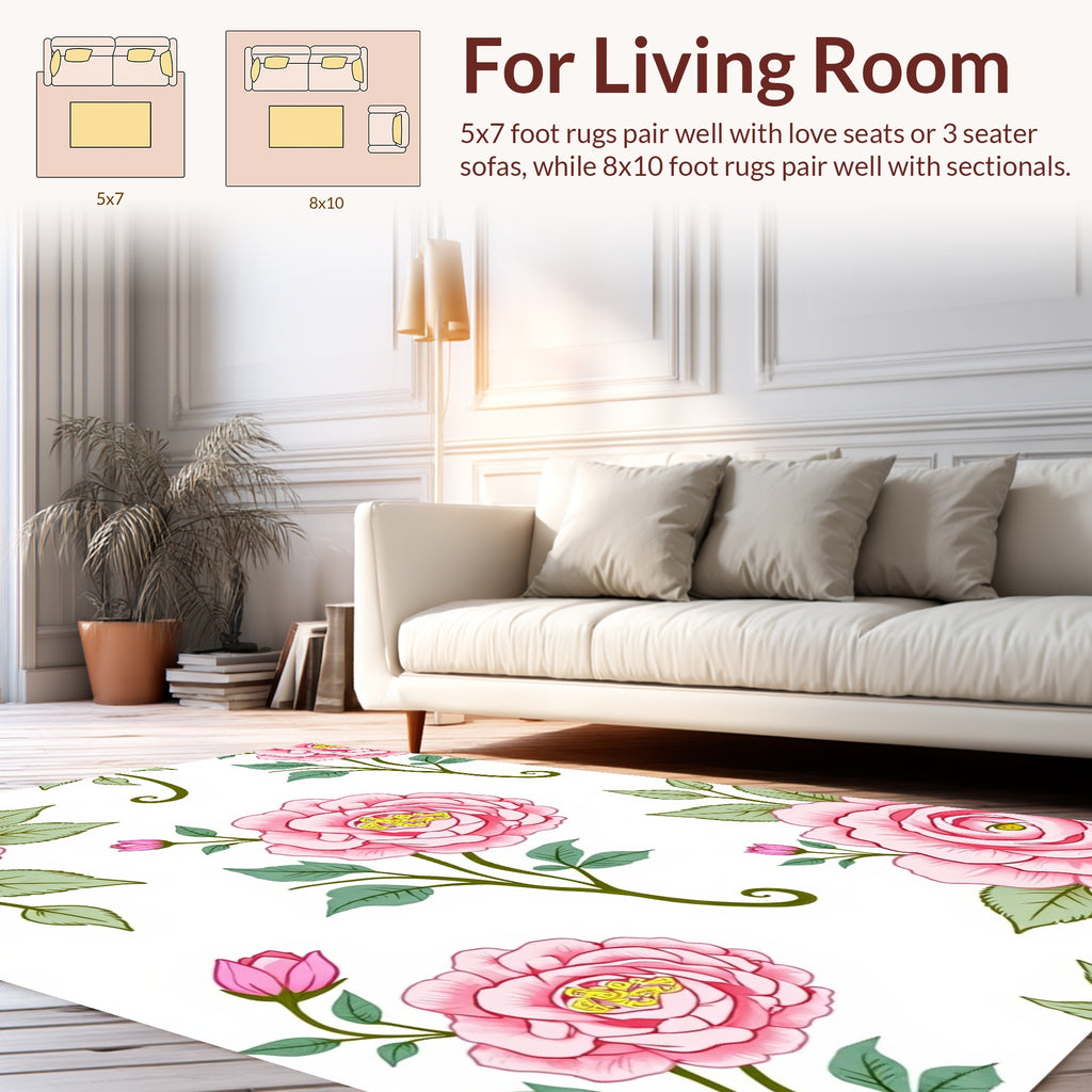 Pink Rose Botanical Pattern Rug