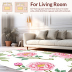 Pink Rose Botanical Pattern Rug