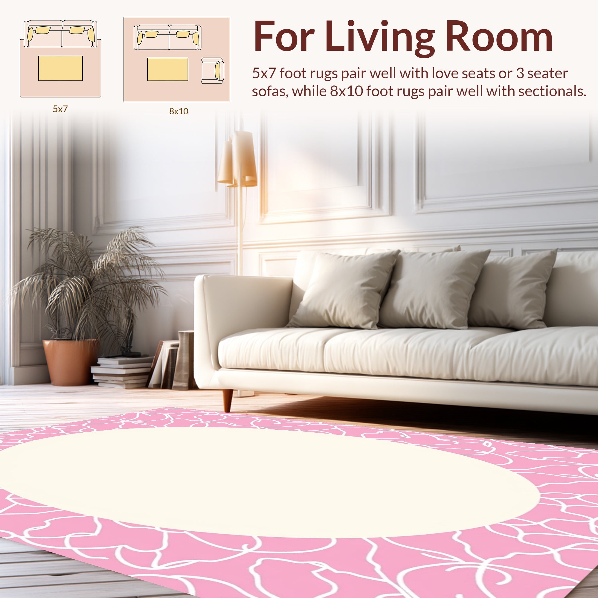 Pink Floral Silhouette Pattern Rug