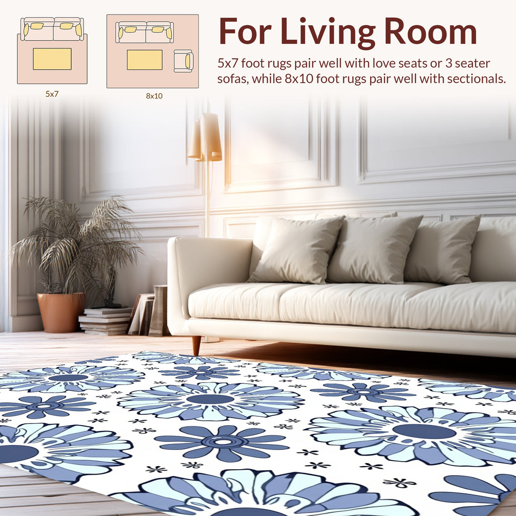 Retro Blue Floral Pattern Rug