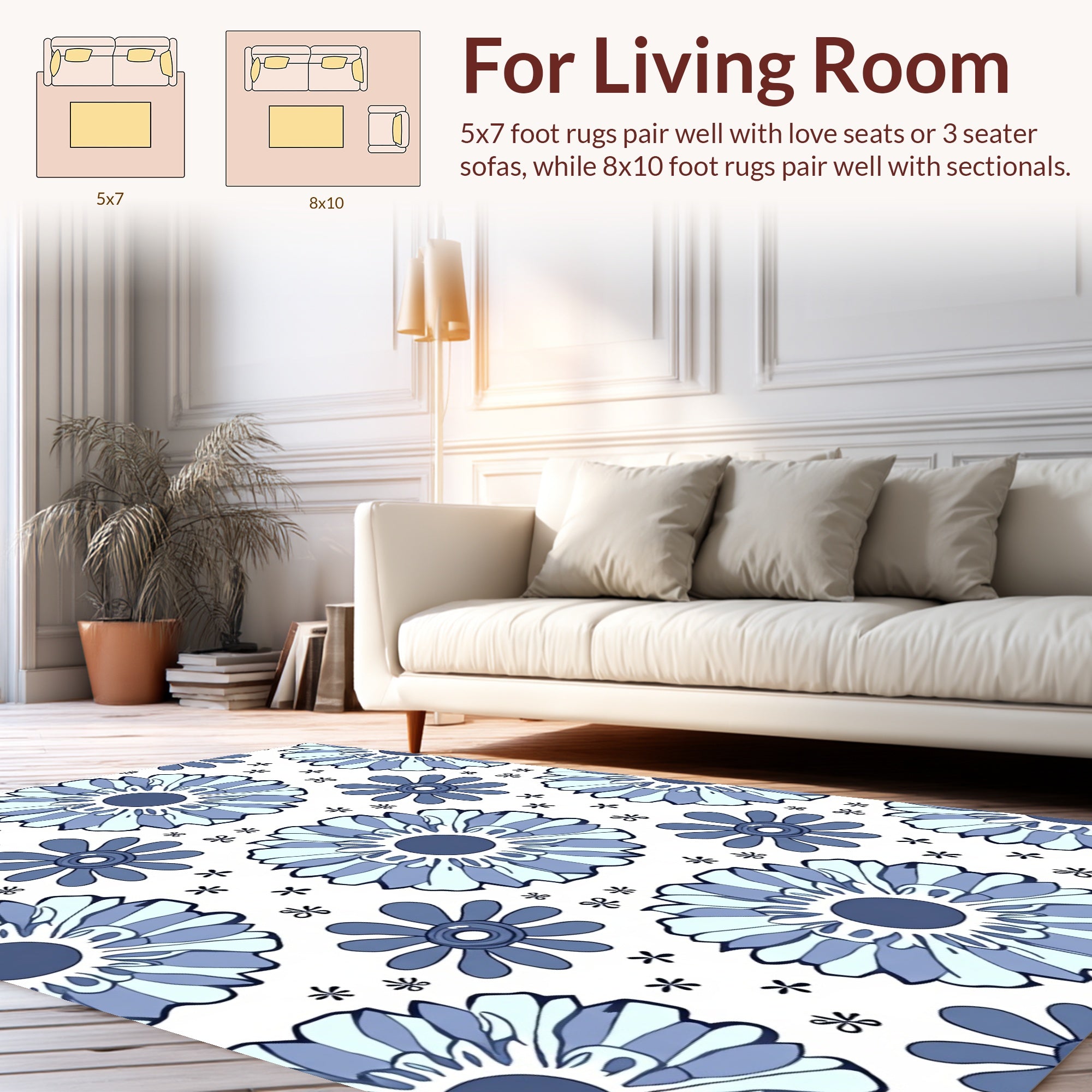 Retro Blue Floral Pattern Rug