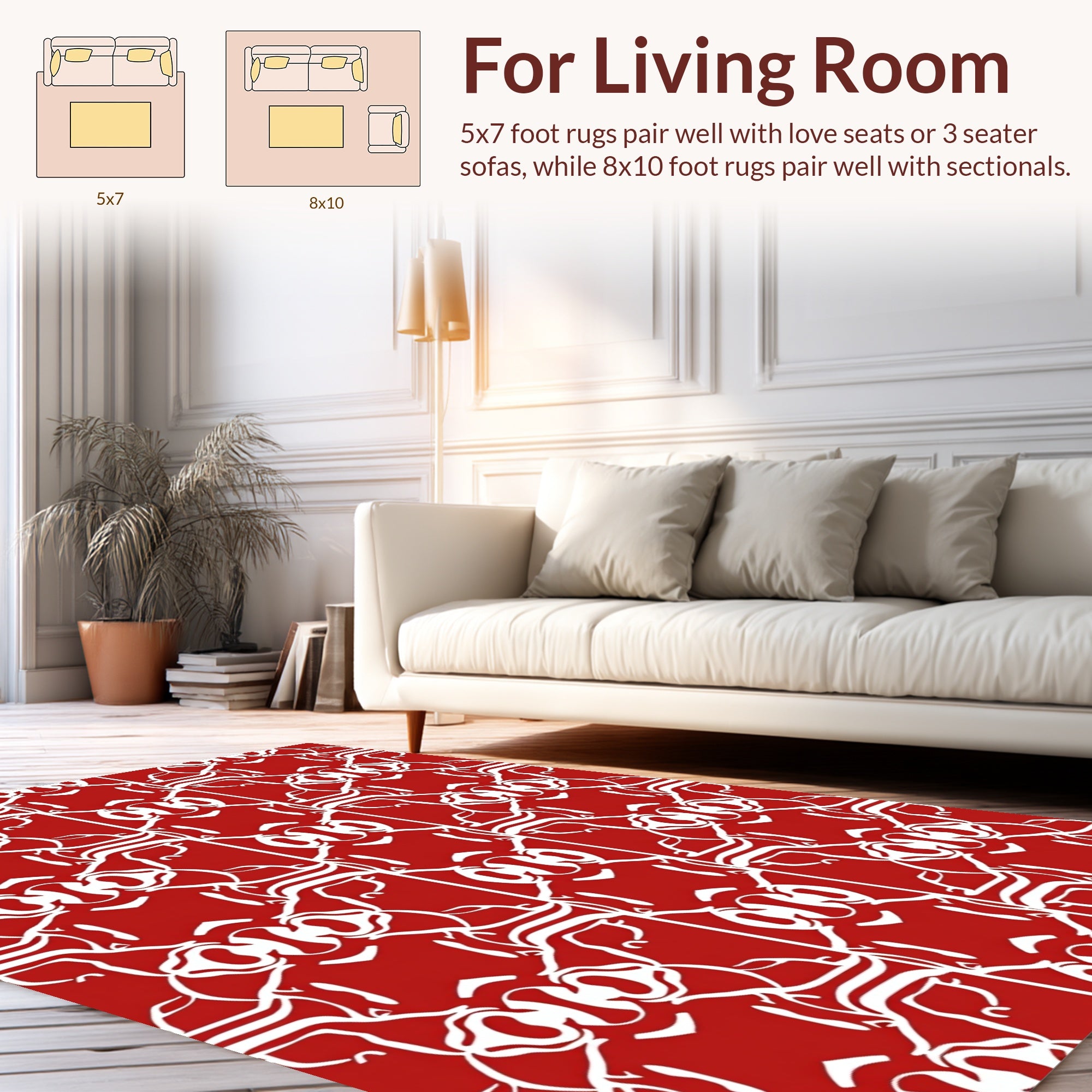 Red White Abstract Contemporary Design Rug