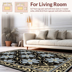 Ornate Floral Patterned Black Gold Rug