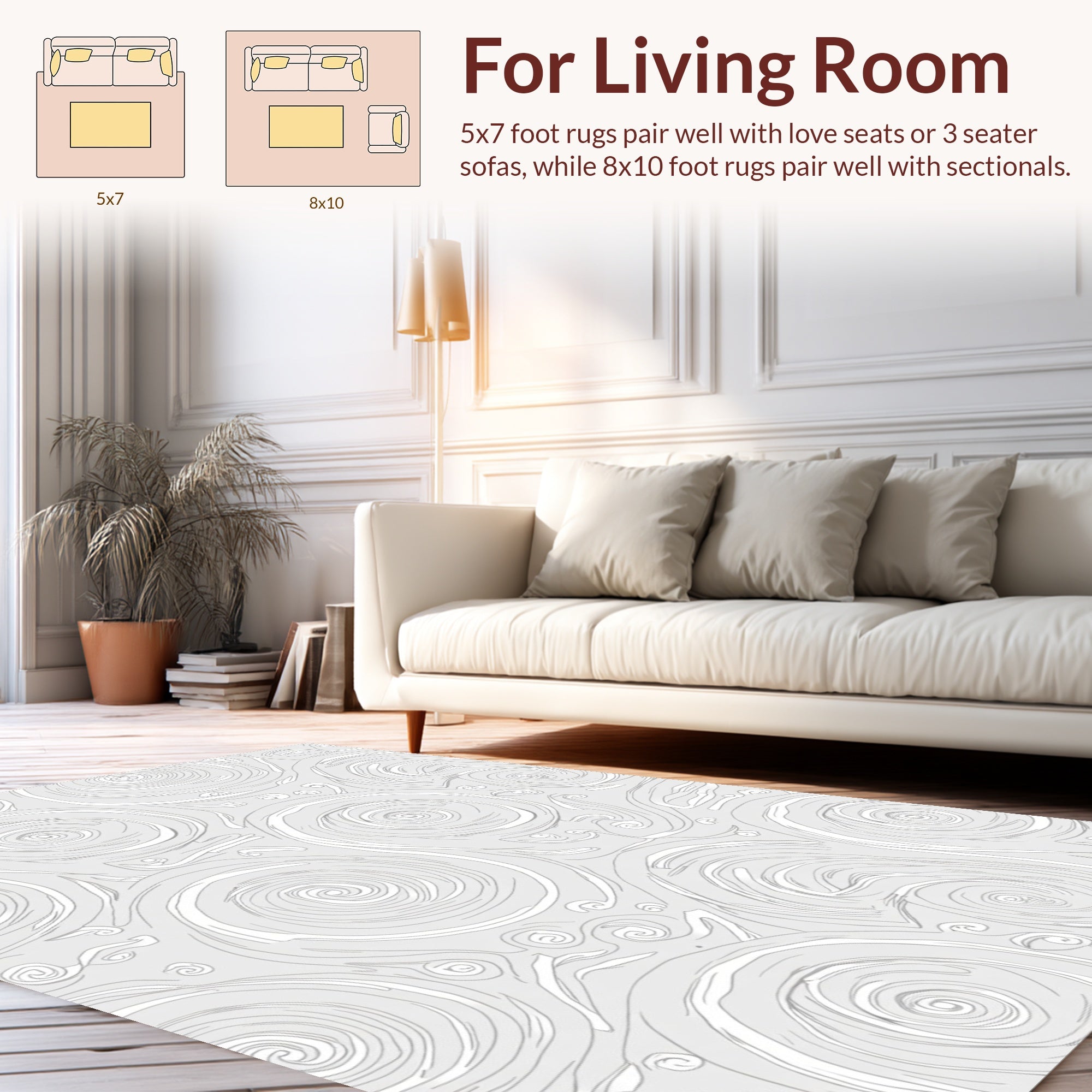 Grey Swirl Pattern Design Rug