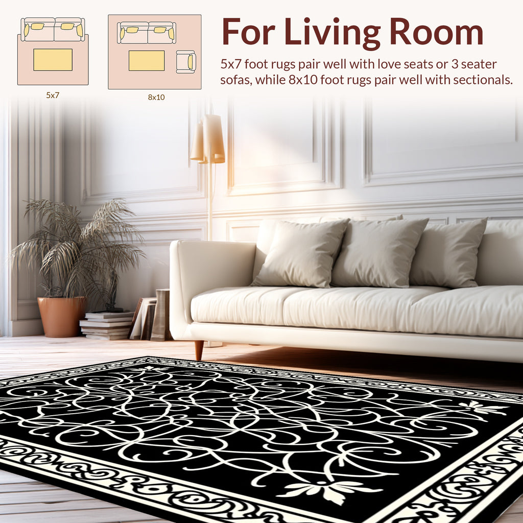 Intricate Scrollwork Floral Pattern Rug