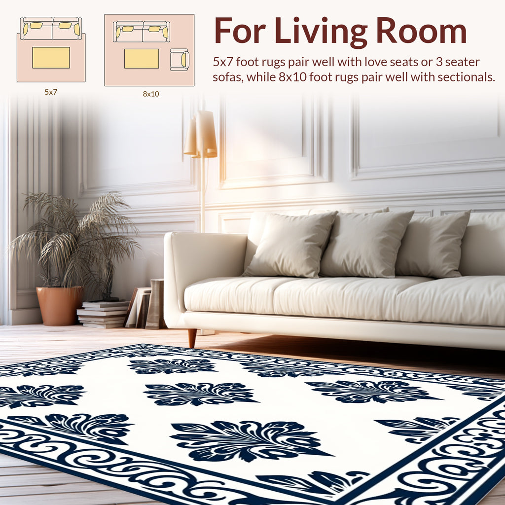 Classic Damask Floral Border Pattern Rug