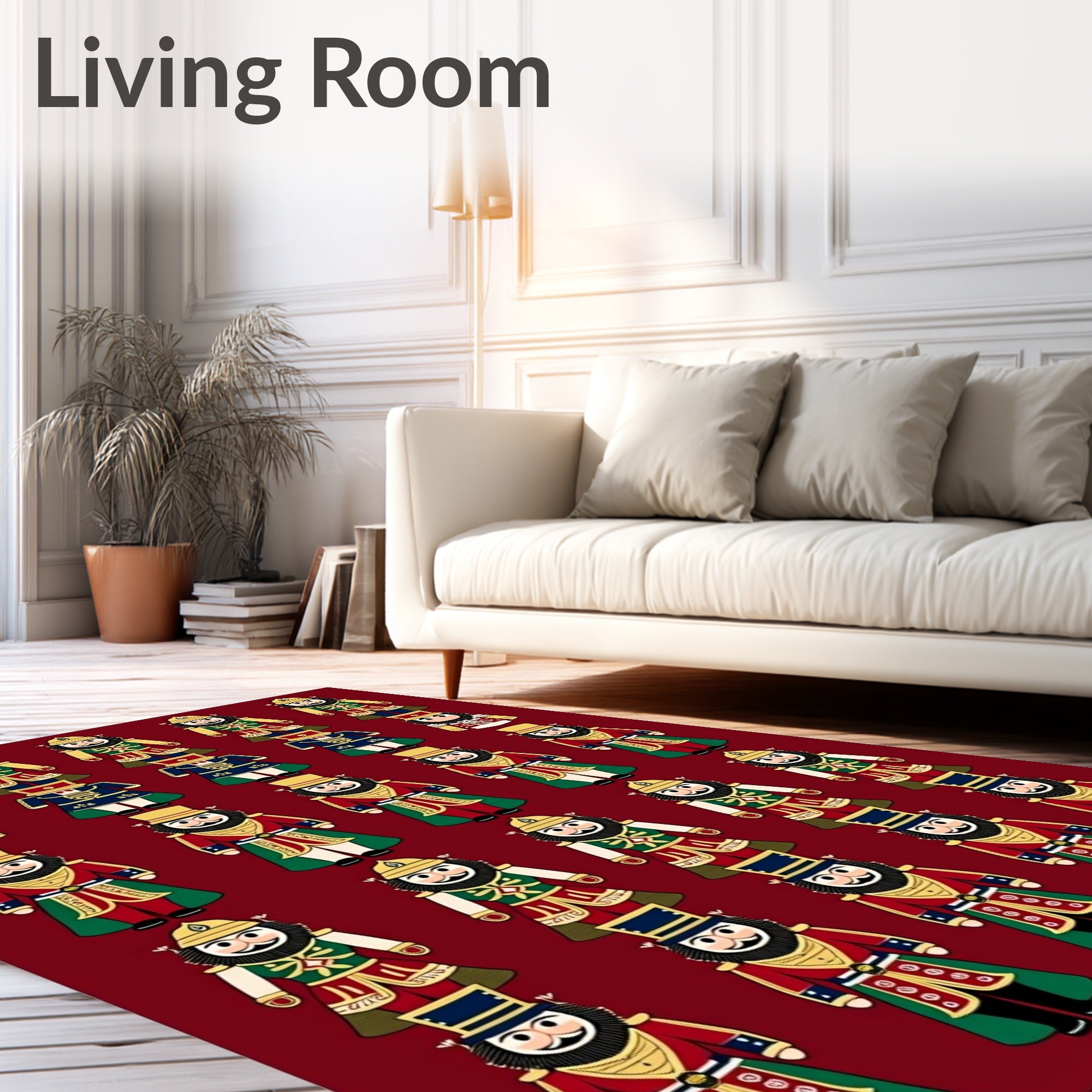 Festive Nutcracker Soldier Red Green Gold Rug