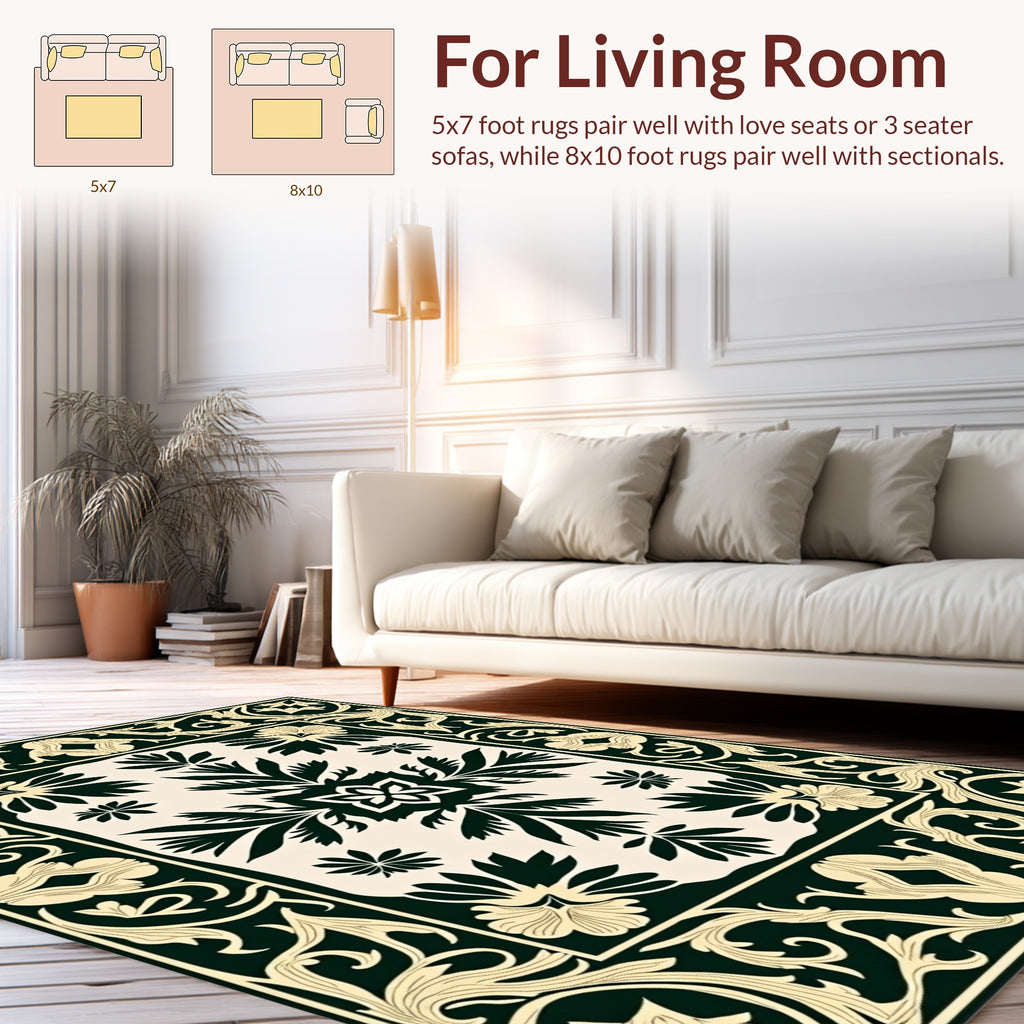 Ornate Floral Border Graphic Design Rug