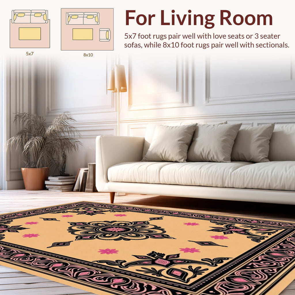 Intricate Floral Medallion Beige Rug