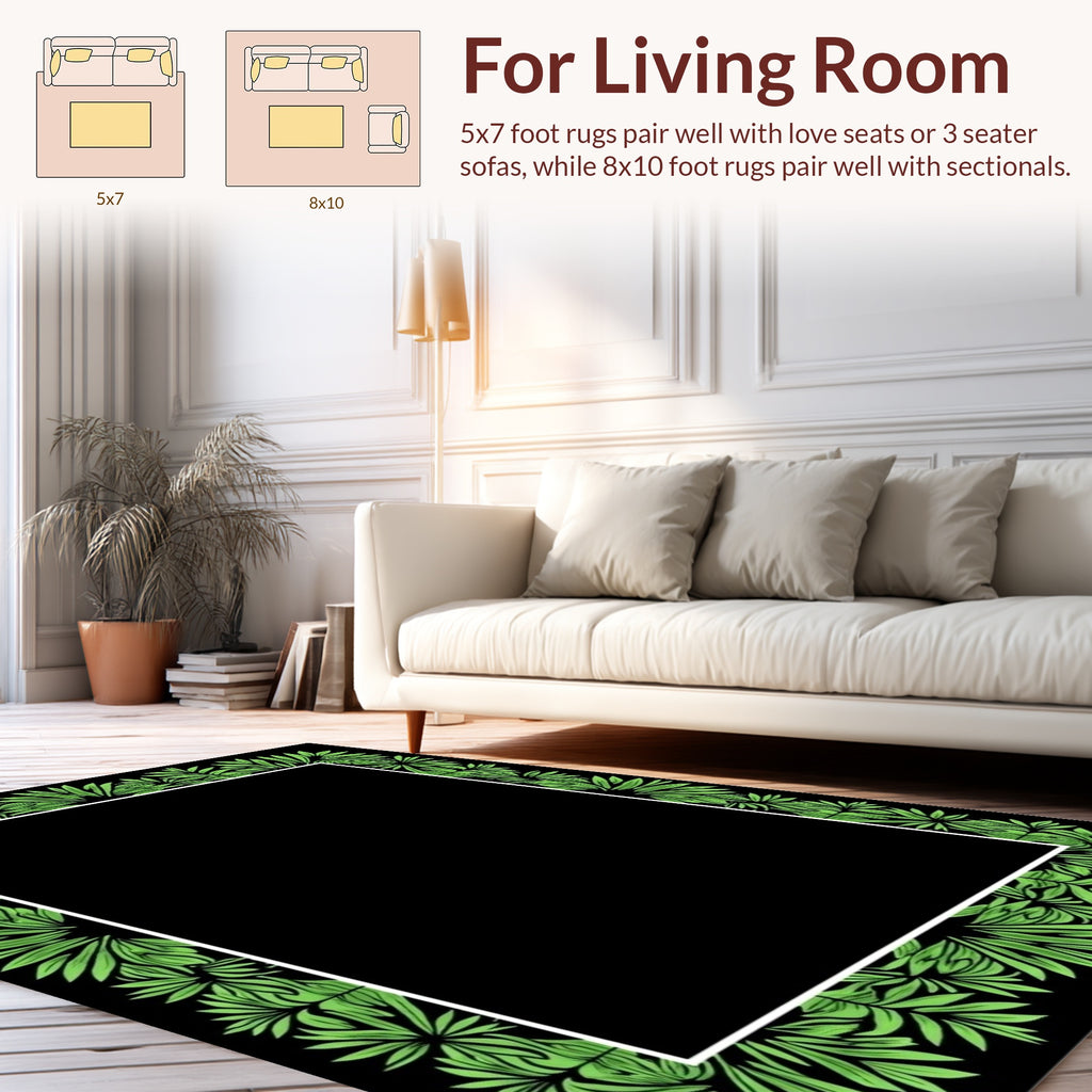 Green Leaf Border Natural Pattern Rug