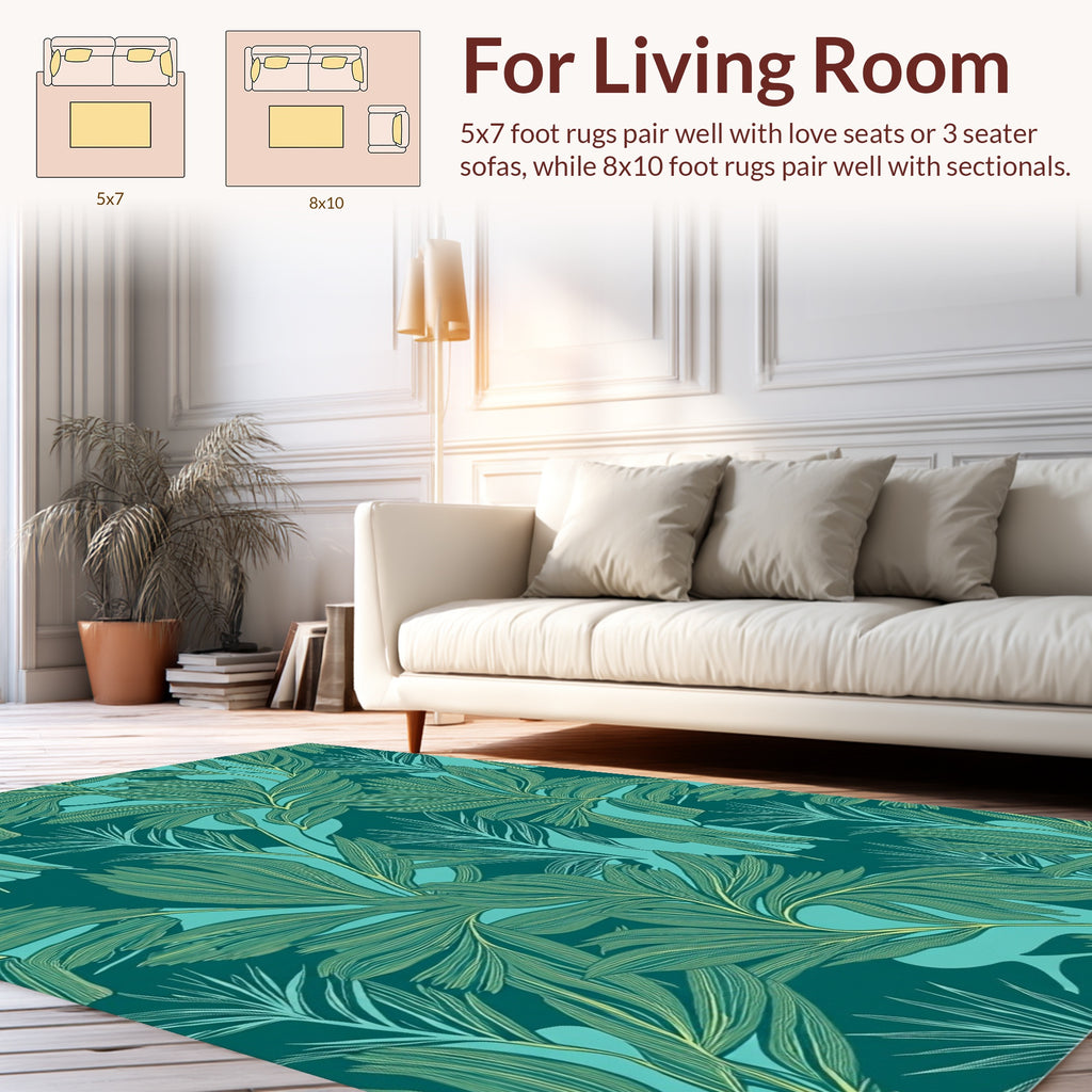 Tropical Leaf Patterned Teal Rug