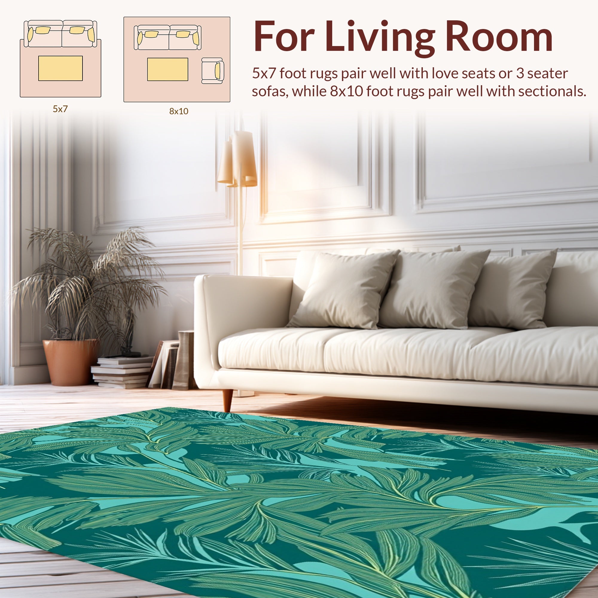 Tropical Leaf Patterned Teal Rug