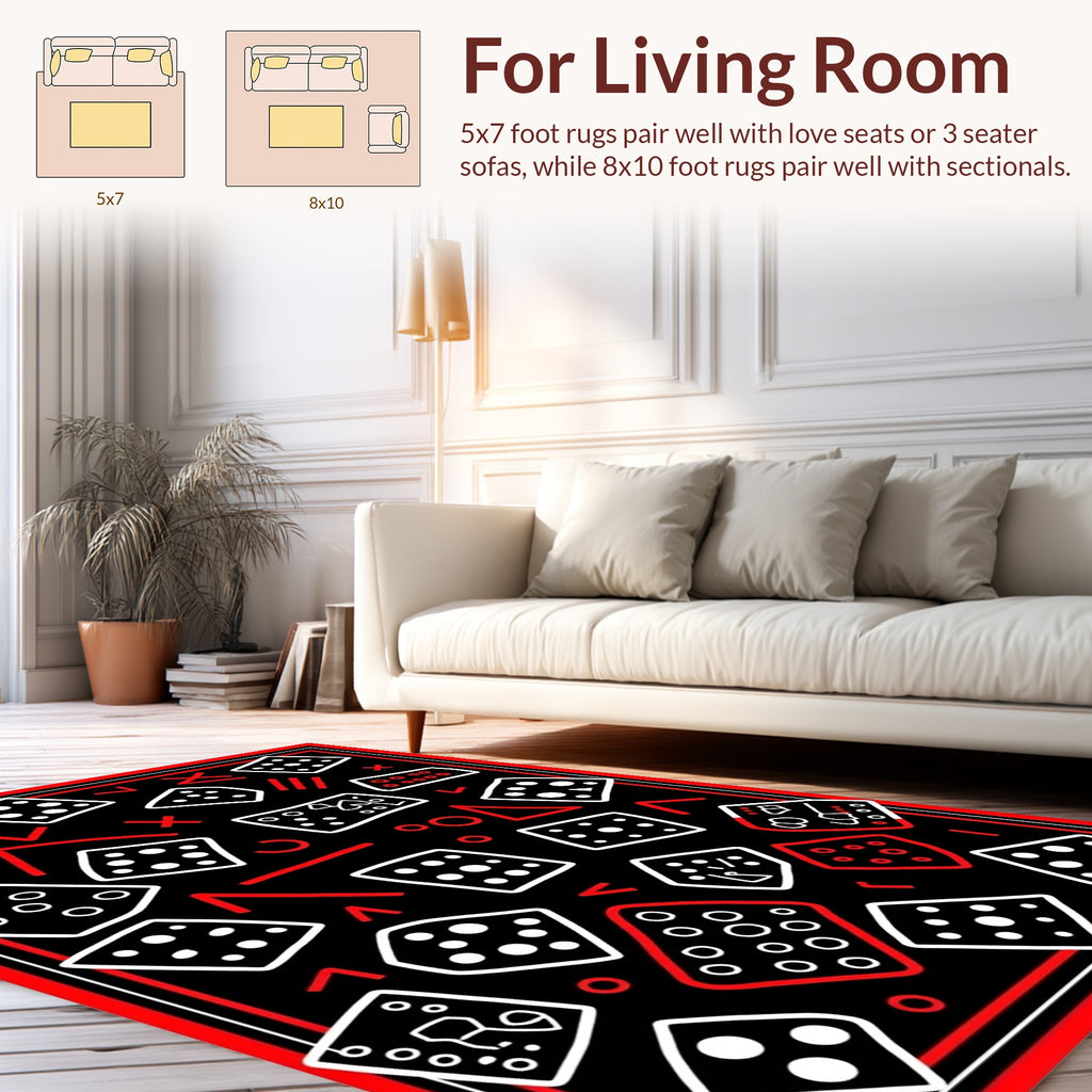 Bold Dice Shapes Red White Pattern Rug