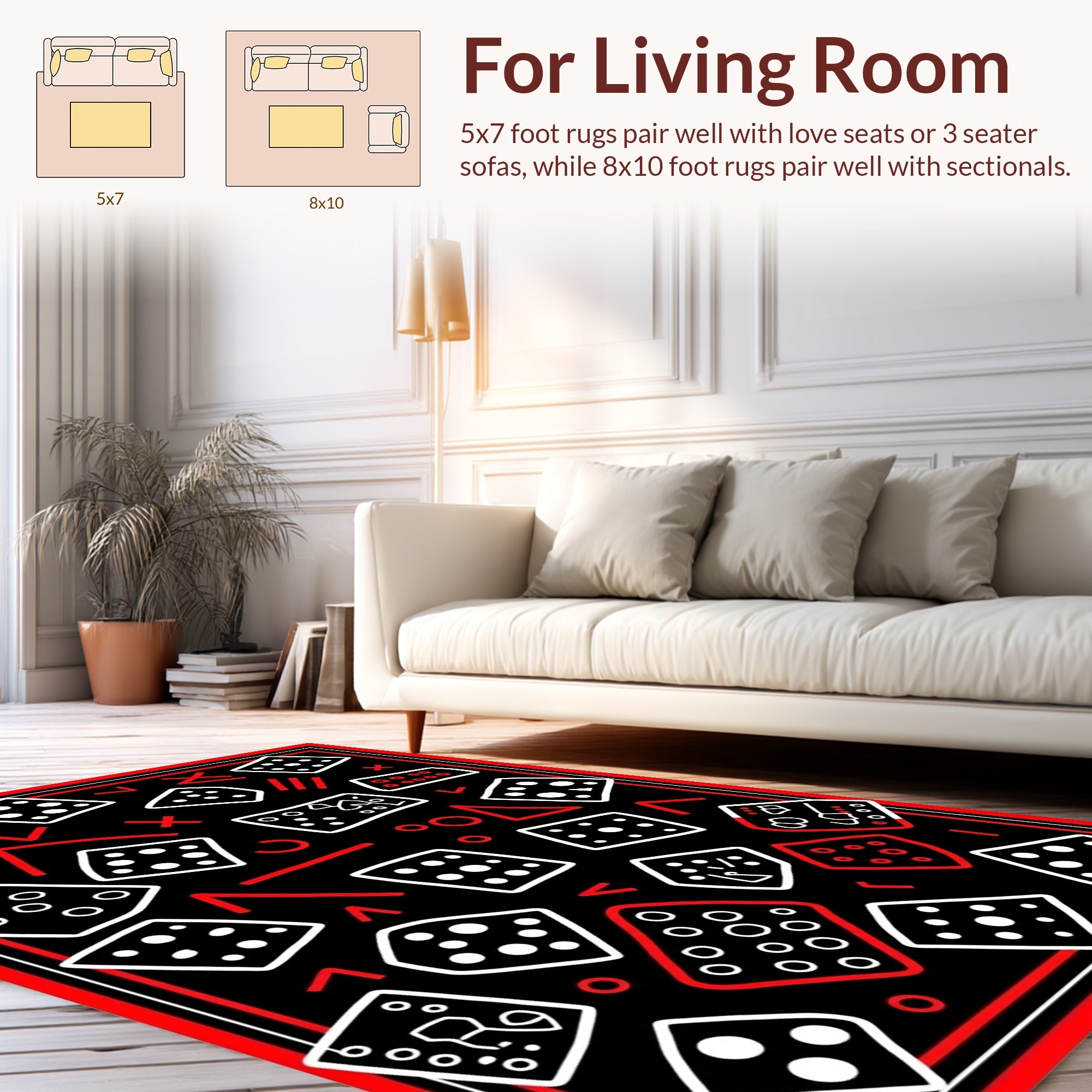 Bold Dice Shapes Red White Pattern Rug