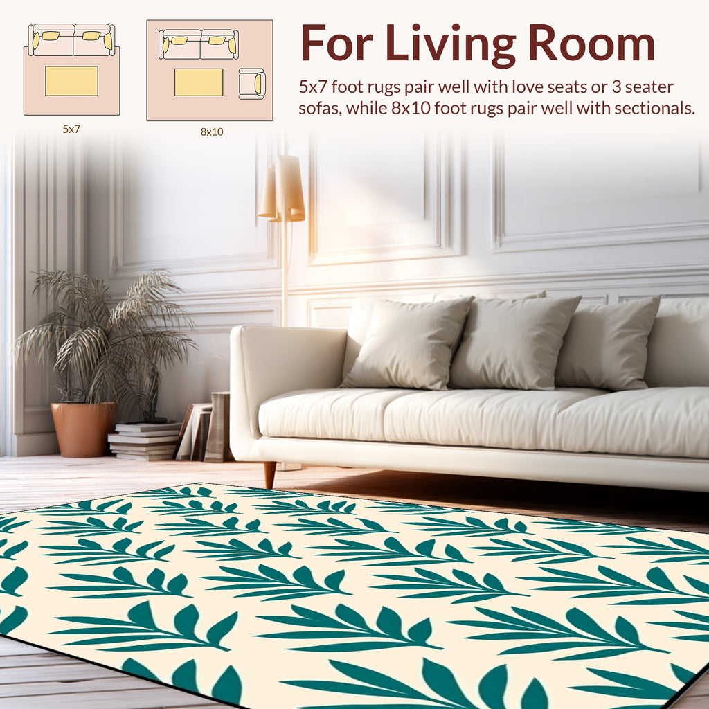 Modern Teal Leaf Patterned Rug