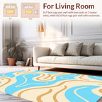 Fluid Abstract Cream Blue Swirls Pattern Rug