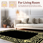 Elegant Yellow Floral Scroll Border Rug