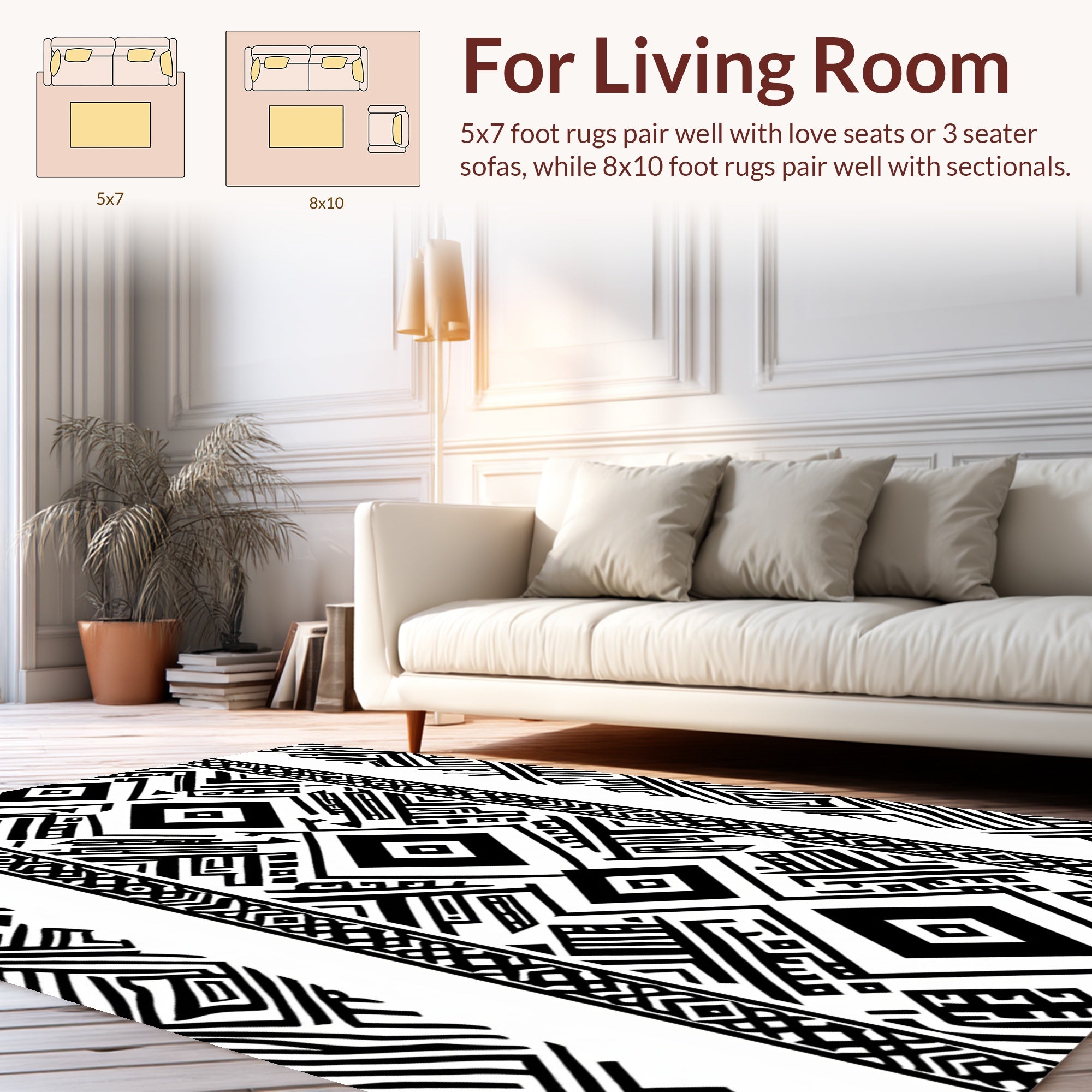 Classic Black White Geometric Stripe Rug